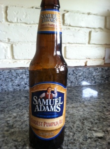 The first beer sampled in the search for the perfect pumpkin beer was Sam Adams' Harvest Pumpkin Ale. 